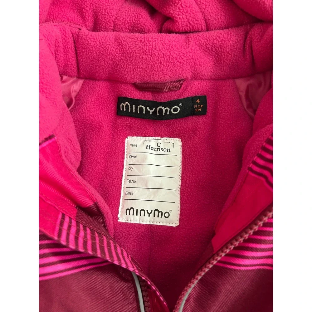 Minymo Kids Pink Striped Hooded Winter Jacket Insulated Ski Coat Thumbhole Cuffs